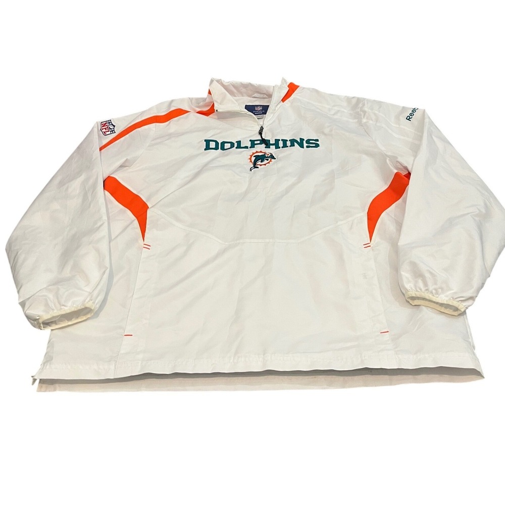 Reebok Miami Dolphins Windbreaker Mens XL White NFL‎ On Field Quarter Zip Jacket